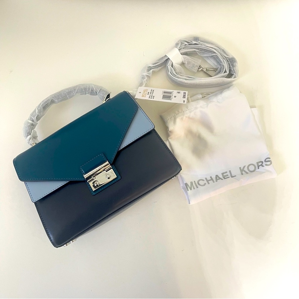 Michael Michael Kors Sloan Top Handle Satchel Admiral, Navy & Teal NWT -Reemoly